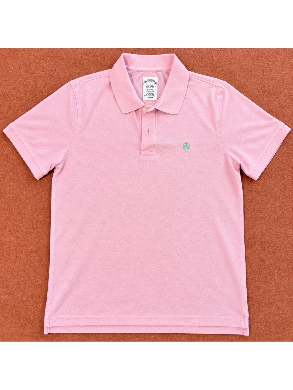 Brooks Brothers Men’s L Slim Fit Pink Supima Cotton Stretch Polo Shirt Logo